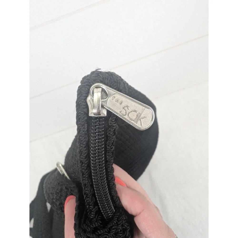 The SAK Crochet Knit Woven Hobo Shoulder Bag Black Minimalist Beach Resort Vacay